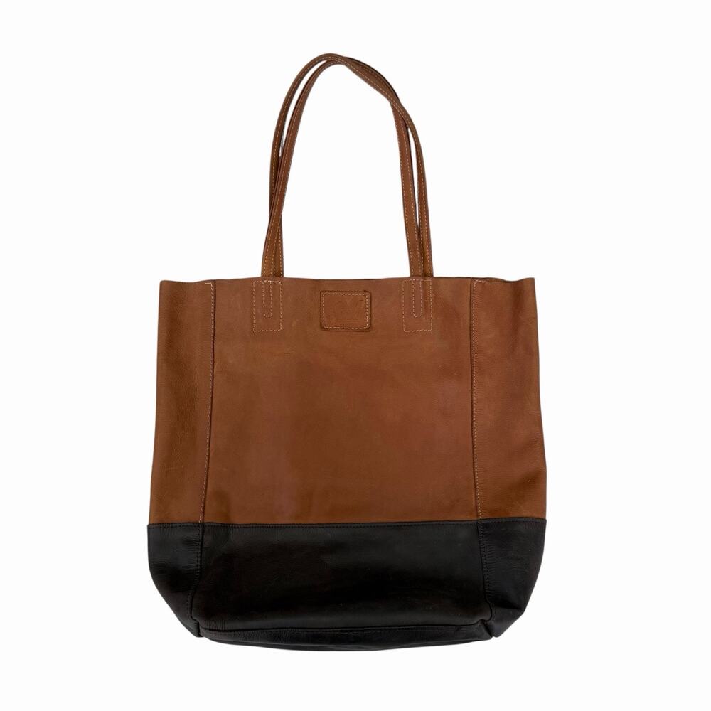 Sseko Bucket Bag Tan & Brown Two Tone Leather Tote